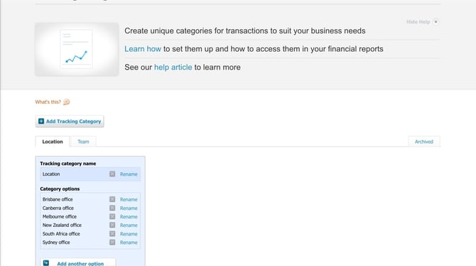 Using Xero Tracking Categories in Archa - Step 0